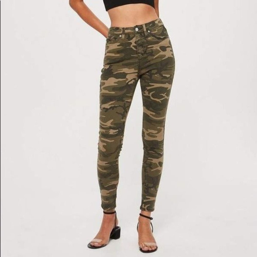 TopShop Moto Camo Green Jamie Jeans, 32x28